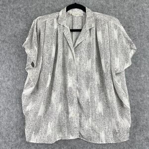 Vintage Stuart Lang Top Womens 6 Blouse Button Front Printed Silky Drapey 80s